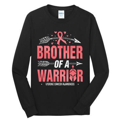 Uterine Cancer Awareness Brother Of A Warrior Peach Ribbon Tall Long Sleeve T-Shirt