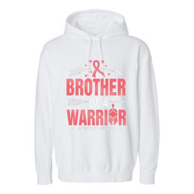 Uterine Cancer Awareness Brother Of A Warrior Peach Ribbon Garment-Dyed Fleece Hoodie