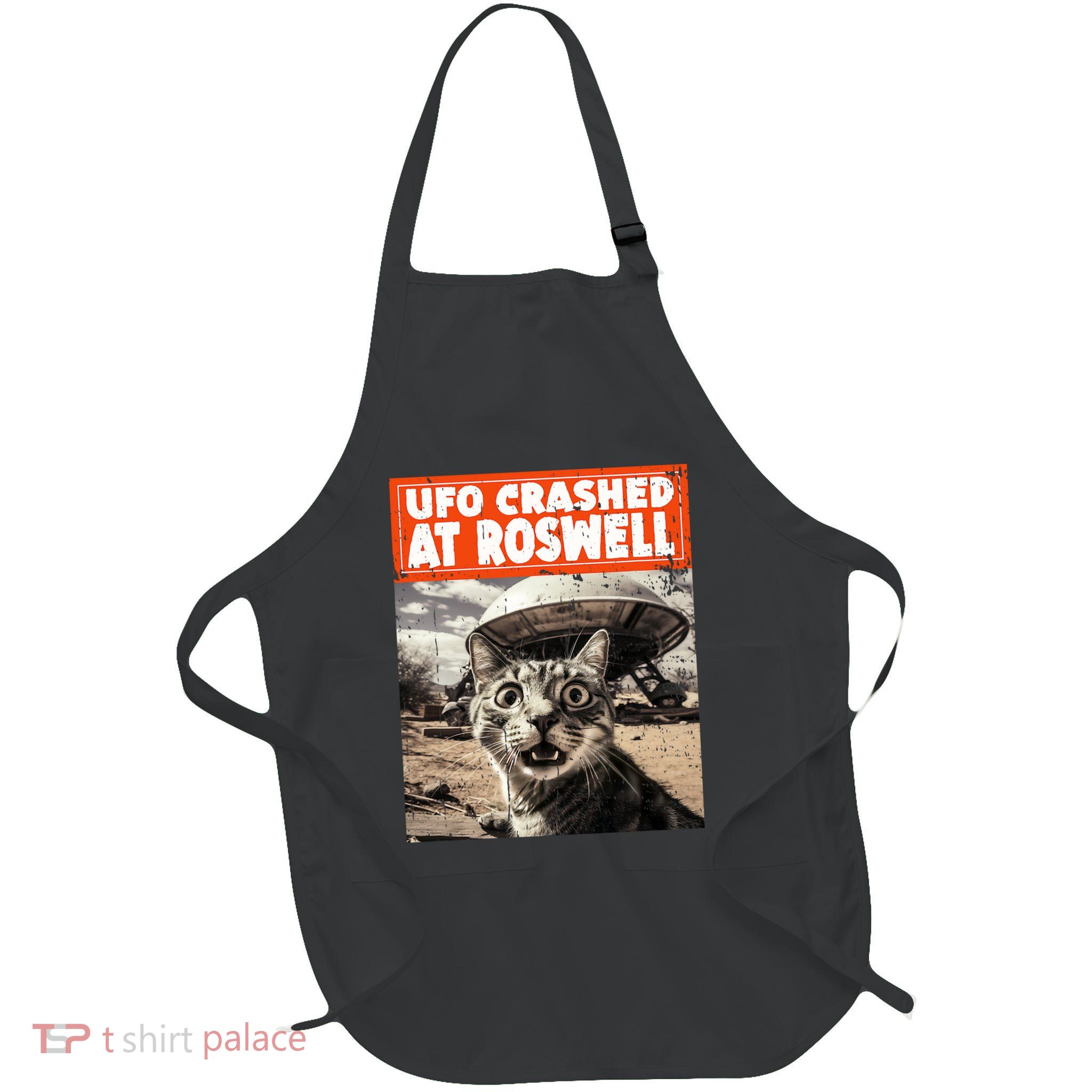 Ufo Crashed At Roswell Alien Selfie Cat Full-Length Apron With Pockets