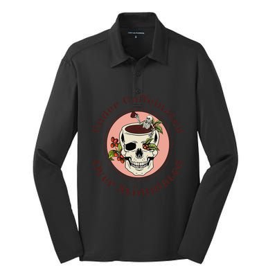 Under Caffeinated And Over Stimulated Coffee Skeleton Skull Silk Touch Performance Long Sleeve Polo