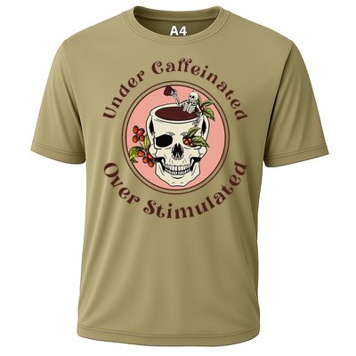 Under Caffeinated And Over Stimulated Coffee Skeleton Skull Cooling Performance Crew T-Shirt