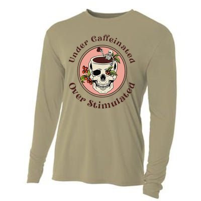 Under Caffeinated And Over Stimulated Coffee Skeleton Skull Cooling Performance Long Sleeve Crew