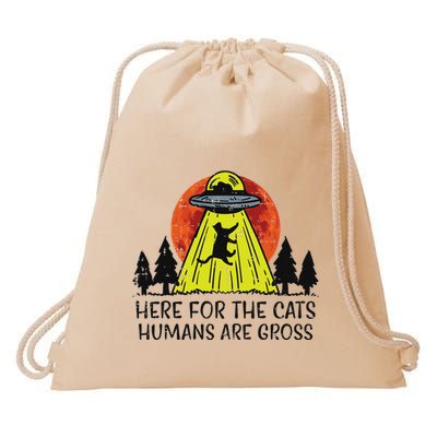 Ufo Cat Abduction Here For The Cats Fun Alien Drawstring Bag