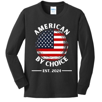 Us Citizenship American By Choice Est 2024 Usa Flag Kids Long Sleeve Shirt