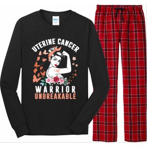 Uterine Cancer Awareness Warrior Unbreakable Strong Pe Gift Long Sleeve Pajama Set