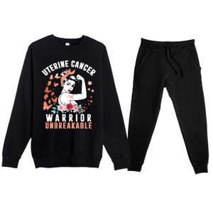 Uterine Cancer Awareness Warrior Unbreakable Strong Pe Gift Premium Crewneck Sweatsuit Set