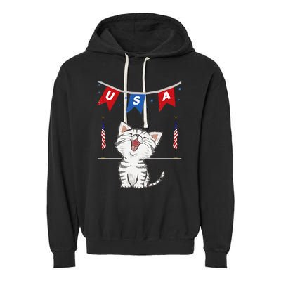 USA Cat American Flag Garment-Dyed Fleece Hoodie