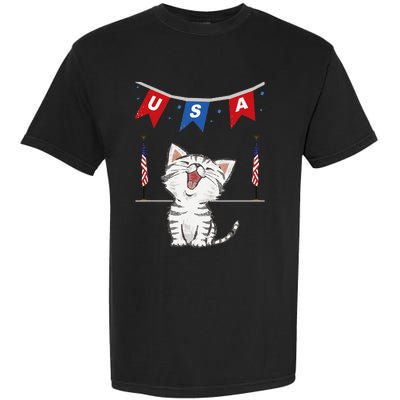 USA Cat American Flag Garment-Dyed Heavyweight T-Shirt