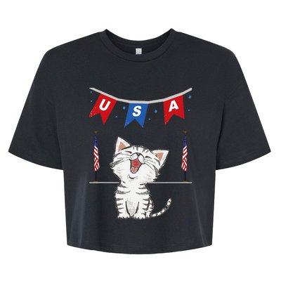 USA Cat American Flag Bella+Canvas Jersey Crop Tee