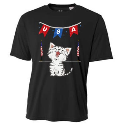 USA Cat American Flag Cooling Performance Crew T-Shirt