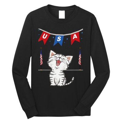 USA Cat American Flag Long Sleeve Shirt