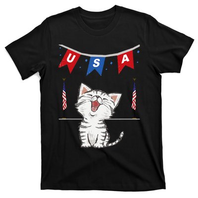 USA Cat American Flag T-Shirt