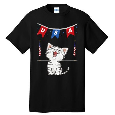 USA Cat American Flag Tall T-Shirt