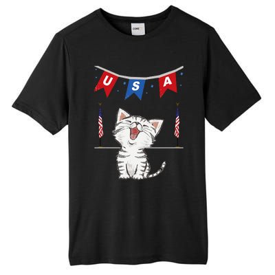 USA Cat American Flag Tall Fusion ChromaSoft Performance T-Shirt