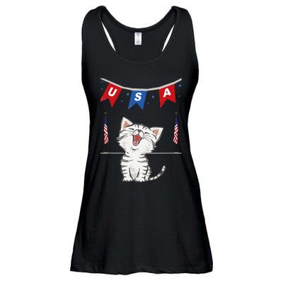 USA Cat American Flag Ladies Essential Flowy Tank