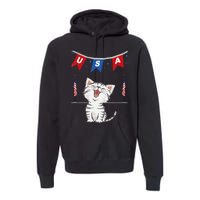 USA Cat American Flag Premium Hoodie