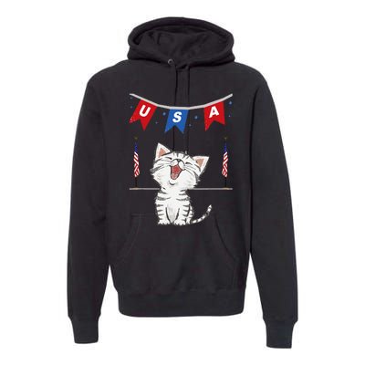 USA Cat American Flag Premium Hoodie