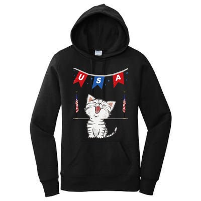 USA Cat American Flag Women's Pullover Hoodie