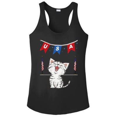 USA Cat American Flag Ladies PosiCharge Competitor Racerback Tank