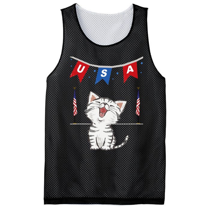 USA Cat American Flag Mesh Reversible Basketball Jersey Tank