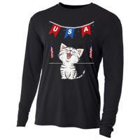 USA Cat American Flag Cooling Performance Long Sleeve Crew