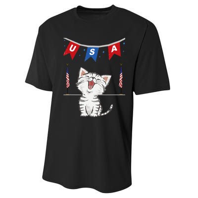 USA Cat American Flag Performance Sprint T-Shirt