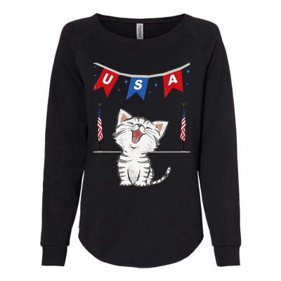 USA Cat American Flag Womens California Wash Sweatshirt