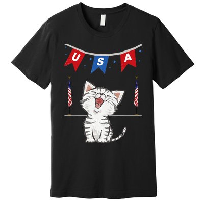 USA Cat American Flag Premium T-Shirt