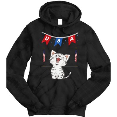 USA Cat American Flag Tie Dye Hoodie