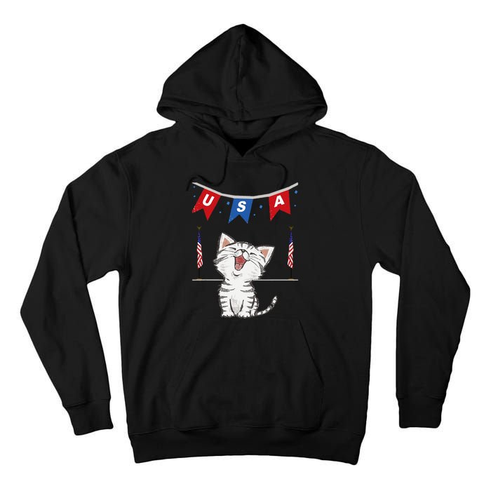 USA Cat American Flag Tall Hoodie