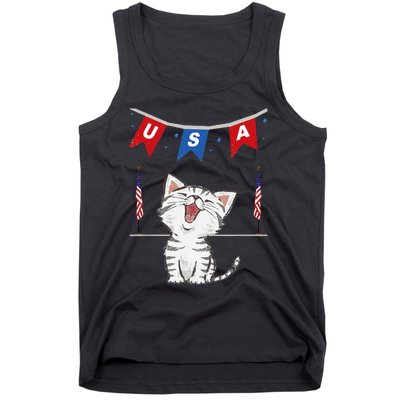 USA Cat American Flag Tank Top