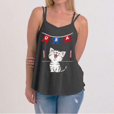 USA Cat American Flag Women's Strappy Tank