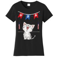 USA Cat American Flag Women's T-Shirt