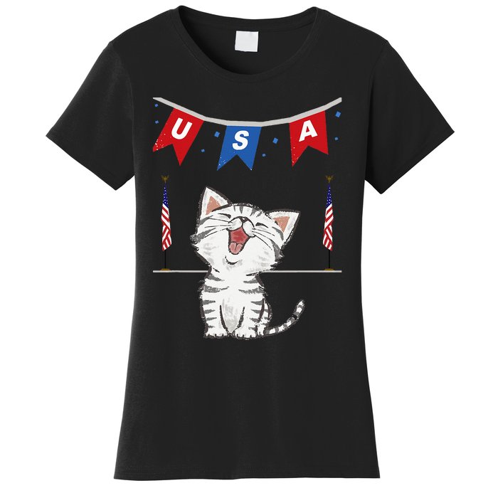 USA Cat American Flag Women's T-Shirt