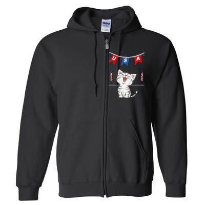 USA Cat American Flag Full Zip Hoodie