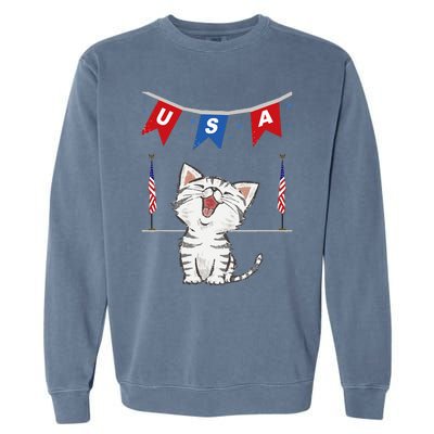 USA Cat American Flag Garment-Dyed Sweatshirt