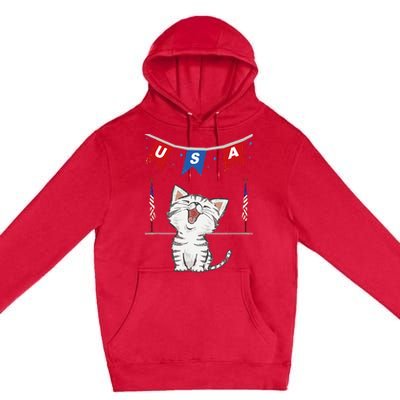 USA Cat American Flag Premium Pullover Hoodie