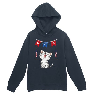 USA Cat American Flag Urban Pullover Hoodie