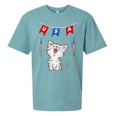 USA Cat American Flag Sueded Cloud Jersey T-Shirt