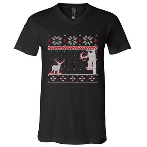 Ugly Christmas Amazing Cute Funny Gift Duck Hunter Deer Hunting V-Neck T-Shirt