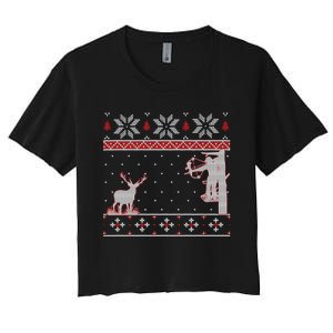 Ugly Christmas Amazing Cute Funny Gift Duck Hunter Deer Hunting Women's Crop Top Tee