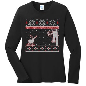 Ugly Christmas Amazing Cute Funny Gift Duck Hunter Deer Hunting Ladies Long Sleeve Shirt