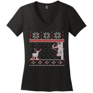 Ugly Christmas Amazing Cute Funny Gift Duck Hunter Deer Hunting Women's V-Neck T-Shirt