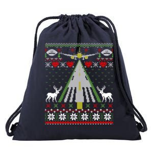 Ugly Christmas Airplane Pilot Santa New Year Aviation Funny Gift Drawstring Bag