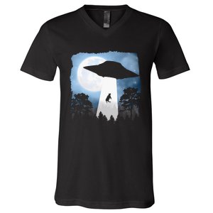 Ufo Cow Abduction Funny Sci Fi Alien Space V-Neck T-Shirt