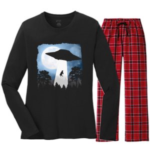 Ufo Cow Abduction Funny Sci Fi Alien Space Women's Long Sleeve Flannel Pajama Set 