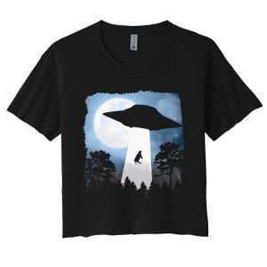 Ufo Cow Abduction Funny Sci Fi Alien Space Women's Crop Top Tee