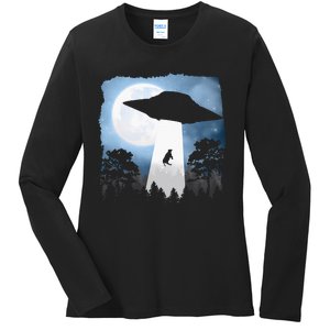 Ufo Cow Abduction Funny Sci Fi Alien Space Ladies Long Sleeve Shirt