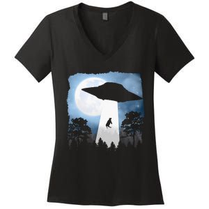 Ufo Cow Abduction Funny Sci Fi Alien Space Women's V-Neck T-Shirt