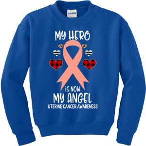 Uterine Cancer Awareness Remembrance Hero Is Now My Angel Cool Gift Kids Sweatshirt